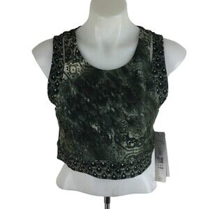Nanette Lepore Womens Crop Top Monsoon Print Athletic Sports Bra Green Sz L NWT